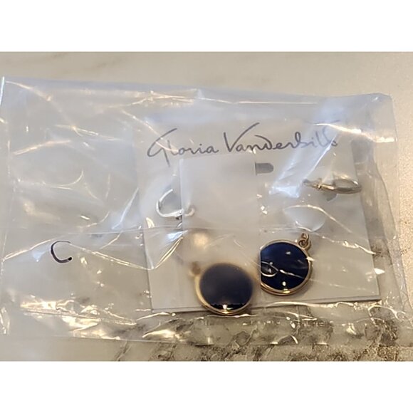 Gloria Vanderbilt Gold-Tone Leverback Earrings With Clear & Navy Accents - Picture 2 of 5
